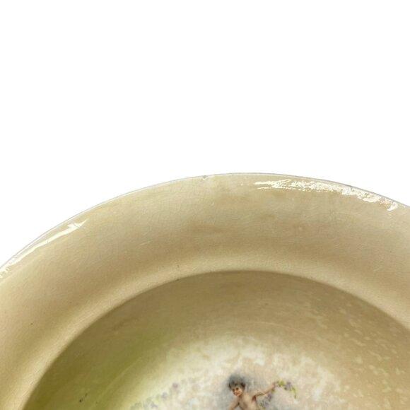 Antique French Porcelain Bowl With Cherub & Lady Design 10 Diameter Collectible - Picture 6 of 10